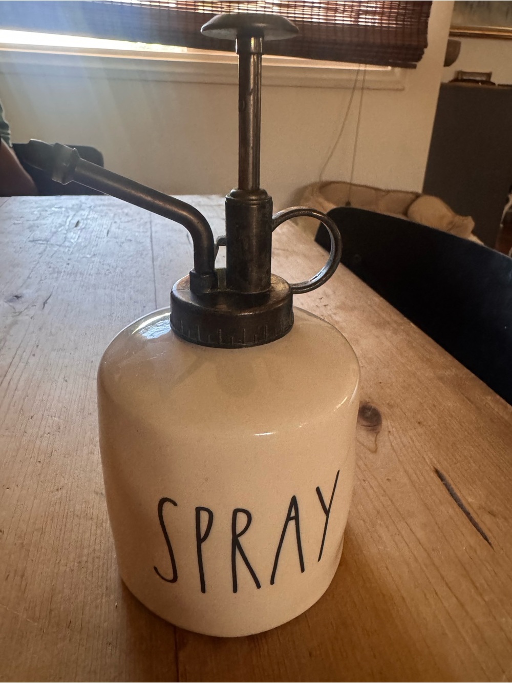 Rae Dunn Cream Ceramic 'SPRAY' Pump Mister with Metal Top